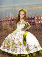 Embroidery Little Girls Pageant Gowns White Lace Up Sleeveless Floor Length