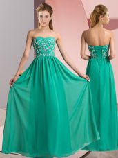 Top Selling Turquoise Empire Sweetheart Sleeveless Chiffon Floor Length Lace Up Beading Prom Gown