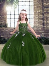 Trendy Ball Gowns Kids Formal Wear Green Straps Tulle Sleeveless Floor Length Lace Up