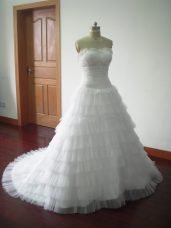 White Sweetheart Neckline Beading and Ruffled Layers Wedding Gown Sleeveless Lace Up