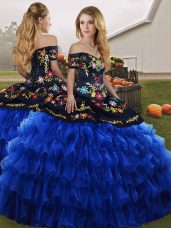 Sleeveless Lace Up Floor Length Embroidery and Ruffled Layers Sweet 16 Quinceanera Dress