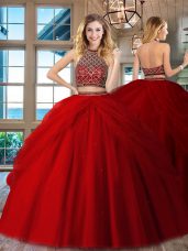 Tulle Sleeveless Floor Length 15th Birthday Dress and Beading