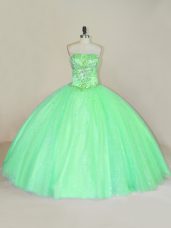 Fashionable Tulle Strapless Sleeveless Lace Up Beading and Sequins Sweet 16 Dress in Green