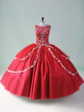 Red Sleeveless Tulle Zipper Ball Gown Prom Dress for Sweet 16 and Quinceanera