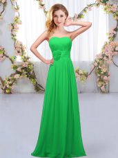 Pretty Sleeveless Chiffon Floor Length Lace Up Dama Dress in Green with Hand Made Flower
