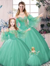 Beading and Ruching Sweet 16 Quinceanera Dress Green Lace Up Long Sleeves Floor Length