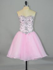 Sophisticated Pink Sleeveless Mini Length Beading Lace Up Prom Dresses