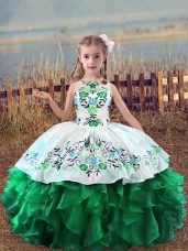 Organza Scoop Sleeveless Lace Up Embroidery and Ruffles Pageant Dress Toddler in Green