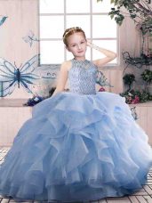 Eye-catching Scoop Sleeveless Zipper Pageant Gowns For Girls Lavender Organza