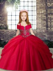 Red Sleeveless Beading Floor Length Pageant Dress