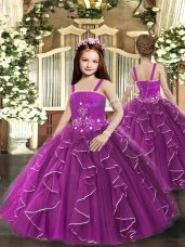 Purple Sleeveless Floor Length Ruffles Lace Up Little Girls Pageant Gowns