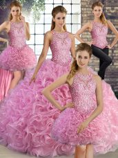 Fabric With Rolling Flowers Sleeveless Floor Length Sweet 16 Dresses and Beading