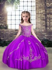 Purple Lace Up Pageant Dress Womens Beading Sleeveless Floor Length