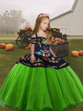 Organza Straps Sleeveless Lace Up Embroidery Pageant Dress for Teens in