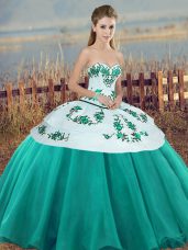 Tulle Sleeveless Floor Length Sweet 16 Dress and Embroidery and Bowknot