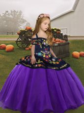 High Class Straps Sleeveless Organza Pageant Dress for Teens Embroidery Zipper