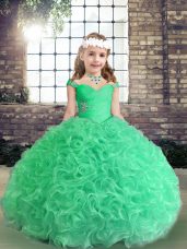 Super Fabric With Rolling Flowers Straps Sleeveless Lace Up Beading Girls Pageant Dresses in Apple Green