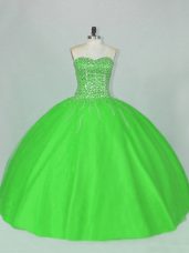 Sexy Green Sleeveless Beading Floor Length Quinceanera Gown