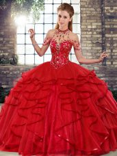 Tulle Sleeveless Floor Length 15th Birthday Dress and Beading and Ruffles