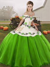 Green Sleeveless Organza Lace Up 15 Quinceanera Dress for Military Ball and Sweet 16 and Quinceanera