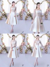 Customized Scoop Sleeveless Lace Up Bridesmaids Dress Champagne Satin