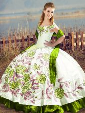 Super Sleeveless Floor Length Embroidery Lace Up Sweet 16 Dresses with Olive Green