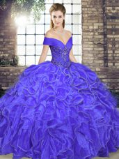 Lavender Sleeveless Organza Lace Up Ball Gown Prom Dress for Military Ball and Sweet 16 and Quinceanera