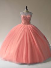 Sleeveless Lace Up Floor Length Beading 15th Birthday Dress