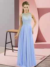 Shining Floor Length Lavender Evening Dress Chiffon Sleeveless Beading