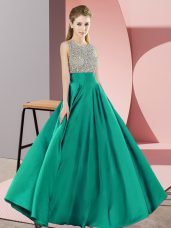 Ideal Floor Length Backless Homecoming Dress Turquoise for Prom and Party with Beading
