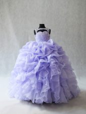 Stunning Sleeveless Brush Train Beading and Ruffles and Pick Ups Lace Up Kids Formal Wear