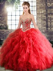 Colorful Floor Length Red Quinceanera Dresses Sweetheart Sleeveless Lace Up