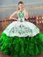 Organza Halter Top Sleeveless Lace Up Embroidery and Ruffles 15 Quinceanera Dress in