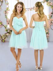 Aqua Blue Chiffon Lace Up Sweetheart Sleeveless Mini Length Wedding Guest Dresses Hand Made Flower