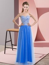 Extravagant Floor Length Blue Prom Dress Sweetheart Sleeveless Lace Up