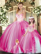 Hot Selling Fuchsia Sweetheart Neckline Beading Quinceanera Dress Sleeveless Lace Up