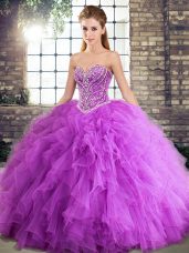 Lavender Sweetheart Neckline Beading and Ruffles 15th Birthday Dress Sleeveless Lace Up