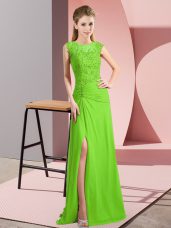 Column/Sheath Scoop Sleeveless Chiffon Floor Length Lace Up Beading Evening Dress