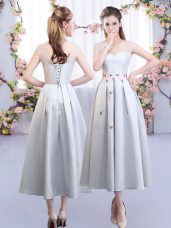 Silver Straps Lace Up Appliques Wedding Party Dress Sleeveless
