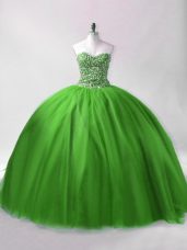 Amazing Green Sleeveless Tulle Lace Up Quinceanera Gown for Sweet 16 and Quinceanera