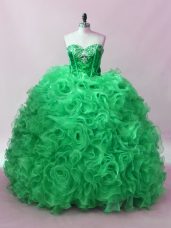 Flirting Sweetheart Sleeveless Quinceanera Gowns Floor Length Sequins Green Fabric With Rolling Flowers