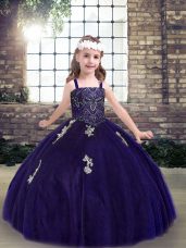 Great Sleeveless Lace Up Floor Length Appliques Kids Formal Wear