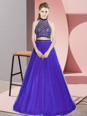 Exceptional Halter Top Sleeveless Tulle Homecoming Dress Beading Backless