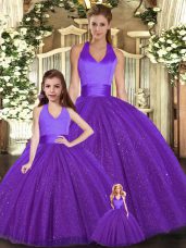 Halter Top Sleeveless Tulle Quinceanera Gown Ruching Lace Up