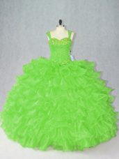 Sleeveless Side Zipper Floor Length Beading and Ruffles 15 Quinceanera Dress