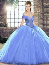 Lavender Off The Shoulder Neckline Beading Quinceanera Dresses Sleeveless Lace Up