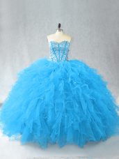 Ideal Baby Blue Lace Up Quinceanera Dresses Beading and Ruffles Sleeveless Floor Length