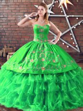 Simple Green Lace Up Sweetheart Embroidery 15 Quinceanera Dress Organza Sleeveless