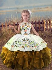 New Style Floor Length Ball Gowns Sleeveless Brown Pageant Dress Toddler Lace Up