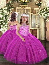 Charming Halter Top Sleeveless Lace Up Winning Pageant Gowns Fuchsia Tulle